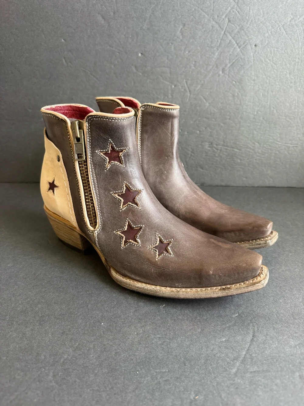 Freebird by Steven Weaver Stars Boots Snip Toe Leather Ankle Coastal Cowgirl 9 - Picture 14 of 14